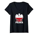 Damen Polska Polnischer Adler Polnisches Wappen Polen T-Shirt mit V