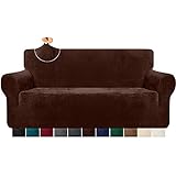 Granbest 1 Stück verdickt Couchbezug robuste Samt Plüsch Sofa Abdeckung für übergroße Couch hohe Stretch Couchbezug für Hunde, Haustiere Anti-Rutsch-Möbel-Schutz für Wohnzimmer (4 Sitzer,Schokolade)