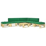 Susany 6-TLG. Paletten-Lounge-Set mit Kissen Palettensofa Euro Paletten-Sofa Gartensofa Palettenmöbel Gartenmöbel Grü