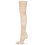 ZHENGRUI Overknee Stiefel Damen,Sexy Mode 12cm Absatz Spitze Schlanker High Heels Bar Hochwertiges Wildleder Lange Stiefel Party,Beige-37