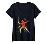 Damen Farbiger Zaun für Damen und Herren T-Shirt mit V