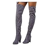 Binggong Langschaftstiefel Damen High heels Stiefel mit Blockabsatz Spitze Stretch Boots Pumps Frühlings Winter Overknee Stiefel Bequeme Schuhe Outdoor Stiefel Reißverschluss W