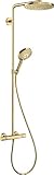 hansgrohe wassersparendes Duschsystem Raindance Select S 240 PowderRain Regendusche (Duschkopf, Duschkopf, Duschstange, Thermostat, Schlauch, 3 Strahlarten) Polished Gold Op
