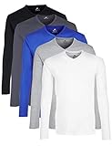 Lower East Herren Langarmshirt mit V-Ausschnitt, Weiß/Schwarz/Olympia Blau/ Grau Melange/Folkstone Grey (5er Pack), L