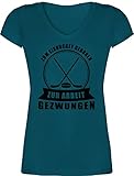 Eishockey Trikot Ersatz - Zum Eishockey geboren - Zur Arbeit gezwungen - schwarz - XXL - Türkis - Geschenk - XO1525 - Damen T-Shirt mit V