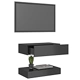 Fest-night TV-Lowboard Nachttisch mit LED Beleuchtung Schubladen Fernsehschrank TV-Schrank Fernsehtisch mit Schubladen Moderne TV Tisch Beistelltisch Hochglanz-Grau 60x35