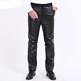 FFLSDR Herren Fleece Leder Hosen Stretch Hohe Taille Dicke Stil Warme Herbst- und Winter Gerade Faux Lederhose (Color : Velvet Winter, Size : XXX-Large)