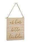 takestop® Schild mit Schriftzug aus Holz, Ab Hier Bitte lächeln 21 x 25 cm, rechteckiges Schild zum Aufhängen, Wanddekoration, Tü