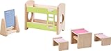 HABA 303836 - Little Friends – Puppenhaus-Möbel Kinderzimmer für Geschwister | Mit Bett, Schreibtisch, Stuhl und Regal | Passend für alle Little Friends-Pupp