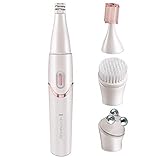 Remington Epilierer Damen & Gesichtsreinigungsbürste [4-in-1 Set: Gesichtsepilierer, Reinigungsbürste, Trimmer & Massageroller] elektrisch, wasserfest, Haarentfernung & Reinigung Damen, EP7070