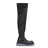 MGEM Stiefel Overknees Damen Retro PU Leder Plateau Keilstiefeletten Gothic Punk Langschaft Hohe Stiefel,Schwarz,40 EU