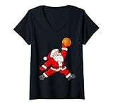 Damen Weihnachtlicher Weihnachtsmann-Basketball-Schlafanzug für Jungen und Kinder T-Shirt mit V