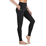 Occffy Sport Leggings mit Taschen,Damen High Waist Blickdicht Leggings Sporthose Yogahose Fitnesshose P107 （Matt-schwarz, S）
