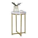 Couchtische Weiß Wohnzimmer Beistelltisch, Moderner Marmor Einfache Runde Optik Sofa Beistelltische Beistelltische Runde Beistelltische mit Mattgold, Metallrahmen Wohnkultur Garten A H