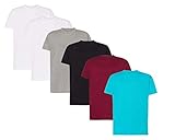 VM Herren-T-Shirts, Kurzarm, Größen S bis 5XL, 100 % Baumwolle, 6er-Pack, Pack 2 weiß + 1 schwarz + 1 grau + 1 türkis + 1 bordeaux, L