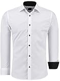 Jeel Herren-Hemd Langarm - Slim-Fit - Business Freizeit Hochzeit - Bügelleicht - Weiss/Schwarz 3XL