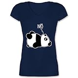 Sprüche Statement mit Spruch - Nö - Panda - weiß - M - Dunkelblau - Statement - XO1525 - Damen T-Shirt mit V