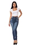 Aphrodite Damen Jeans mit hoher Taille – Hohe Taille Skinny Damen Jeans mit Kunst-Fronttaschen - Blau - 3X-Groß