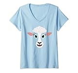 Damen Lustiges Halloween Kostüm für Mädchen Jungen - niedliches Schafgesicht T-Shirt mit V