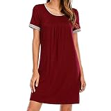 Damen Casual Homewear Modal Kurzarm Rundhals Kontrast Nachthemd, weinrot, XXL