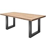 COMIFORT Esstisch - Möbel für Wohnzimmer Büro Robustes und modernes Büro in massiver Eiche Gold Farbe, U-Form Graphite Stahlbeine (120x75 cm)