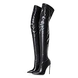 Dearney Damen Overknee Stiefel Stretch High Heels Boots Spitz über Kniehohe Stiefel mit Stiletto Absatz 12cm Damenschuhe Hinten Reiß