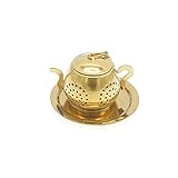 Berhgjjsds Teefilter， Edelstahl Teekanne Form Tee Infuser Gewürz Flower Teesieb Kräuterfilter Küche Zubehör Zubehör Tee Ball (Color : Gold Round Tray)