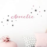 DESIGNSCAPE® Wandtattoo Wunschname mit Sternen Kinderzimmer Wanddekoration Mädchen | Farbe 1: lindgrün | Größe: klein (60 x 29 cm)