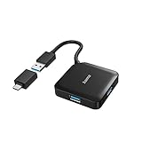 Hama USB Hub, 4 Ports, 4in1 Verteiler (PC Adapter mit 4 Anschlüssen und USB C Adapter, Daten-Hub-Adapter USB 3.2 Gen1, 5 Gbit/s, USB-Verteiler)