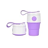 Faltbarer Silikon-Reisebecher mit Lippe, lebensmittelechter faltbarer Campingbecher, tragbar, Sili Pint Kaffeetasse, Violett, 35