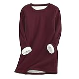 Damen Tops Verkauf Verkauf Chic Damen Casual O-Ausschnitt Solide Damen Sweatshirts Bluse Tops Langarm T Shirts Sweatshirts Frauen Casaul Tee Blusen Pullover, wein, X-Larg