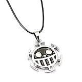 One Piece Halskette mit Anhänger, Metall, Logo Trafalgar Law Jolly Roger, Schw