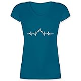 Symbol und Zeichen Outfit - Herzschlag Berge - L - Türkis - t Shirt Herzschlag Berge - XO1525 - Damen T-Shirt mit V