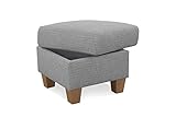 Cavadore Hocker Ammerland / Stauraumhocker mit Holzfüßen, als Fußhocker oder Beistellhocker / 58 x 48 x 58 / Strukturstoff, Hellg