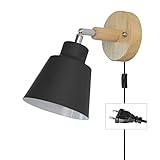 MBWLKJ Wandlampe Mit Kabel Für Steckdose Schwarz E27 Holz Wandleuchte Mit Schalter Modern Leselampe Bettlampe Wandstrahler Innen Mit Schalter Für Wohnzimmer S