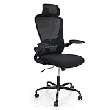 ALPHA CAMP Ergonomischer Bürostuhl, Computerstuhl mit Verstellbaren Lendenwirbelstütze, Armlehnen, Kopfstütze Stummrädern, Höhenverstellbarer Drehstuhl, Rückenschonend Office Chair C