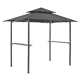 [en.casa] Grillpavillon Parga 250x241x151cm BBQ Grill Pavillon mit Bartresen Gartenpavillon mit Doppelschichtdach Stahl Polyester Dunkelg