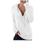 Damen Casual Solid Shirt mit Kapuze V-Ausschnitt Langarm lose Bluse Top 917 Shirtbluse Sweatershirt Leopardenmuster we do it Button-dow