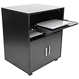 AYNEFY Druckertisch, MDF-beweglicher Druckerständer Tisch Holz Aufbewahrungsschrank mit Rollen Home Office Supply Schwarz, 59,9 x 48,0 x 73,9
