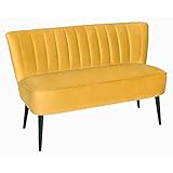 Sallie Sitzbank 130cm in Gold mit Bezug aus edler Samtoptik, gemütliches Sofa mit hohem Sitzkomfort im Retro-Look