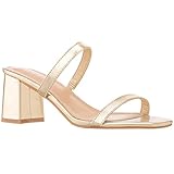 ILLUDE Damen-Sandalen mit Blockabsatz und doppeltem Band, quadratischer Zehenbereich, Gold PU, 38 EU