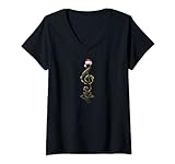 Damen Musical Notes Shirt Santa Hat Christmas Musical Apparel T-Shirt mit V