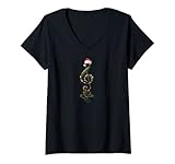 Damen Musical Notes Shirt Santa Hat Christmas Musical Apparel T-Shirt mit V