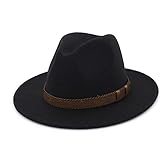 LTH-GD Wintermütze & Mütze Winter Sombrero Hombre Jazz Hut Herren Damen Wolle Fedora Hut mit Ledergürtel Outdoor Casual Hut (Farbe: Schwarz, Größe: 56-58)