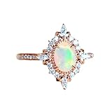 Aotiwe Opal Damen Ring, Kupfer Ehering Ovaler Form mit Zirkonia Geschenk für Sie Frauen Größe 54