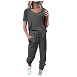 2Pc Damen Jumpsuit Pure Color Anzug Kurzarm Freizeit Tasche Home Jogginghose Sets High Waist Hosenanzug Romper Sommer Elegante O