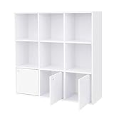 VASAGLE Bücherregal, Bücherschrank, freistehendes DVD-Regal, Aufbewahrungsregal, Standregal, für Wohnzimmer, Schlafzimmer, Kinderzimmer, Büro, mit 3 Türen, weiß LBC33WT