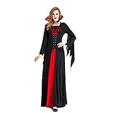 SHIZUANYUE Halloween Kostüm Damen Maxi Kleider Frauen Hexe Cosplay Horror-Vampir Party Vintage Hausfrau Abend Abschlussball Dress Mittelalter Kleider Gothic Langer Umhang Lolita Retro Steampunk