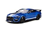 Modellauto Mustang Shelby GT500 Version 2020 Maisto 1:18 blau mit weißen S