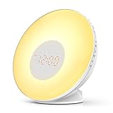YYSDHRA Natürliches Wecklicht WiFi-Smart-Touch Simulierter Schlummerwecker Am Bett Bei Sonnenaufgang Einschlafhilfe Nachtlicht Bunte Atmosphärenlichter FM-Radio USB-Aufladung(Color:Weiß)